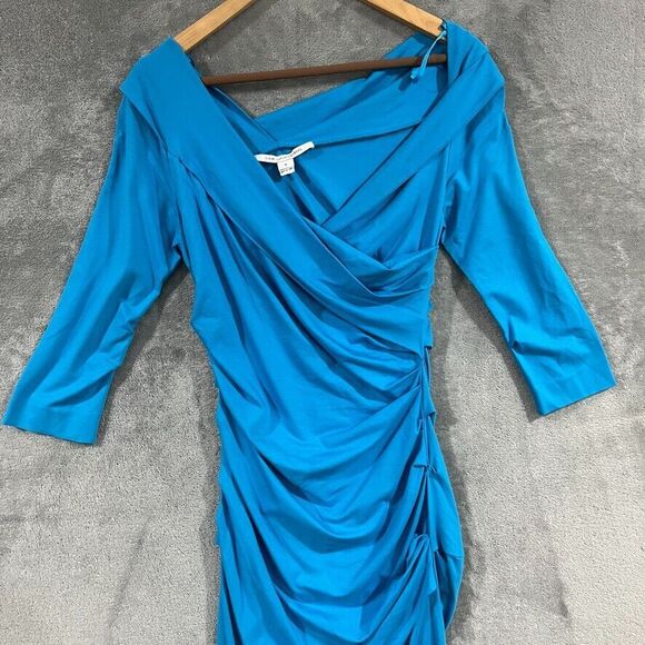 Diane Von Furstenberg Bentley Turquoise Stretch Ruched Faux Wrap Dress Sz M - Picture 4 of 10